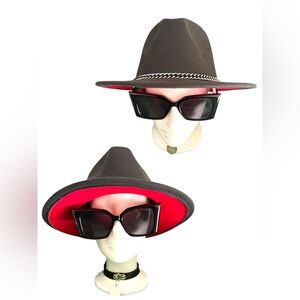 Fedora Black And Red Hat-Non removable Belt